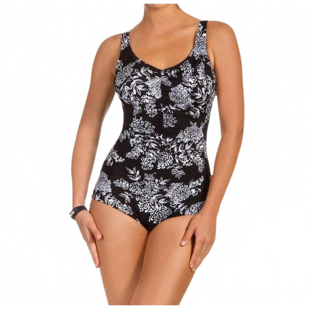 NEW SHAPE SOLVER queens lace girl leg one piece swimsuit in sol black and white